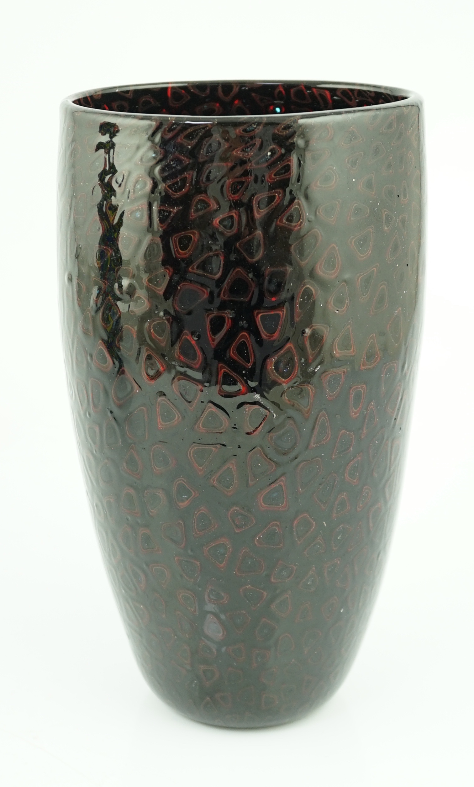 Vittorio Ferro (1932-2012) A Murano glass Murrine vase, in dark red and blue, unsigned, 24.5cm., Please note this lot attracts an additional import tax of 20% on the hammer price